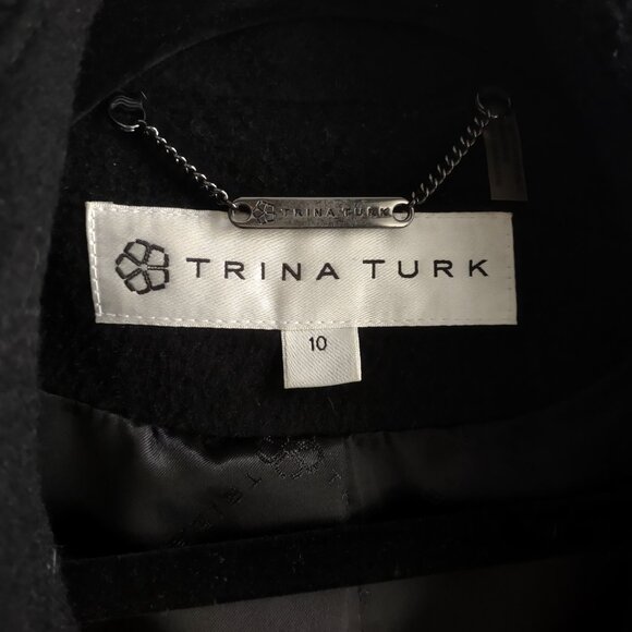 Trina Turk wool moto winter coat - faux leather - sweater trim - EUC - size 10 - Picture 6 of 8